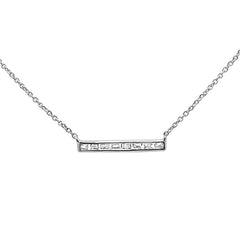 DIAMOND CLOSEOUT!  .20ct 14kt White Gold Baguette Diamond Trendy Bar Pendant Necklace 16"+2"