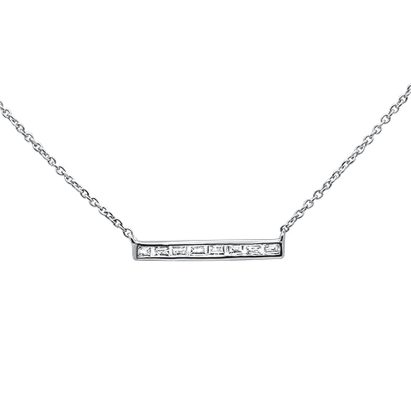 DIAMOND CLOSEOUT!  .20ct 14kt White Gold Baguette Diamond Trendy Bar Pendant Necklace 16"+2"