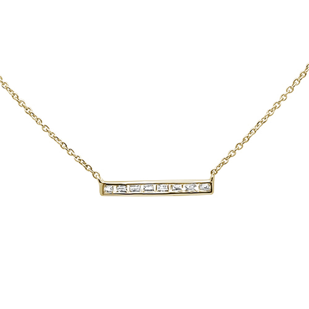 DIAMOND CLOSEOUT!  .18ct 14kt Yellow Gold Baguette Diamond Trendy Bar Pendant Necklace 16"+2"