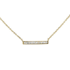 DIAMOND CLOSEOUT!  .18ct 14kt Yellow Gold Baguette Diamond Trendy Bar Pendant Necklace 16"+2"
