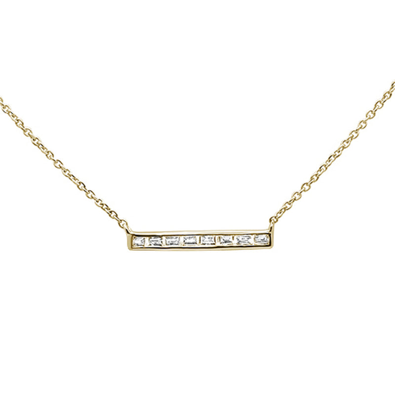 DIAMOND CLOSEOUT!  .18ct 14kt Yellow Gold Baguette Diamond Trendy Bar Pendant Necklace 16"+2"
