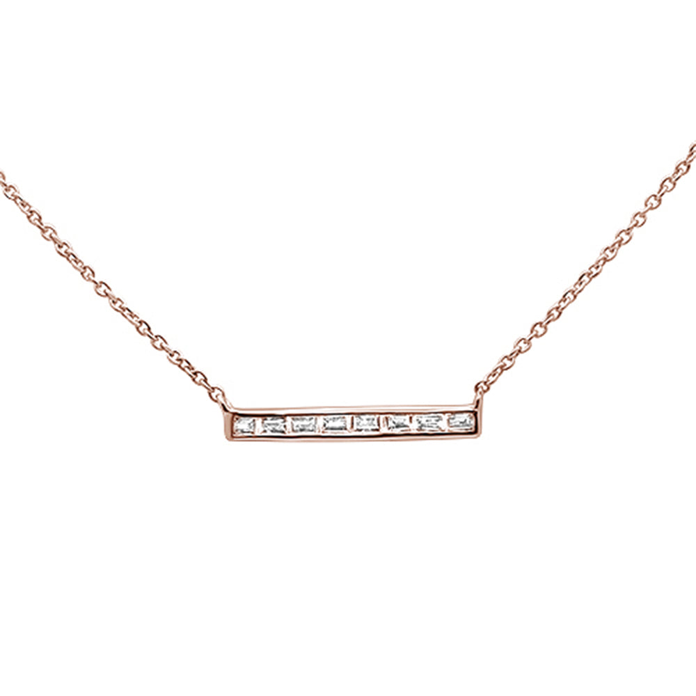 DIAMOND CLOSEOUT! .18ct 14kt Rose Gold Baguette Diamond Trendy Bar Pendant Necklace 16"+2"