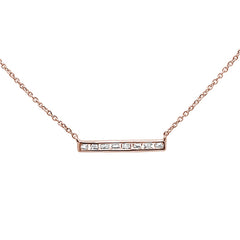 DIAMOND CLOSEOUT! .18ct 14kt Rose Gold Baguette Diamond Trendy Bar Pendant Necklace 16"+2"