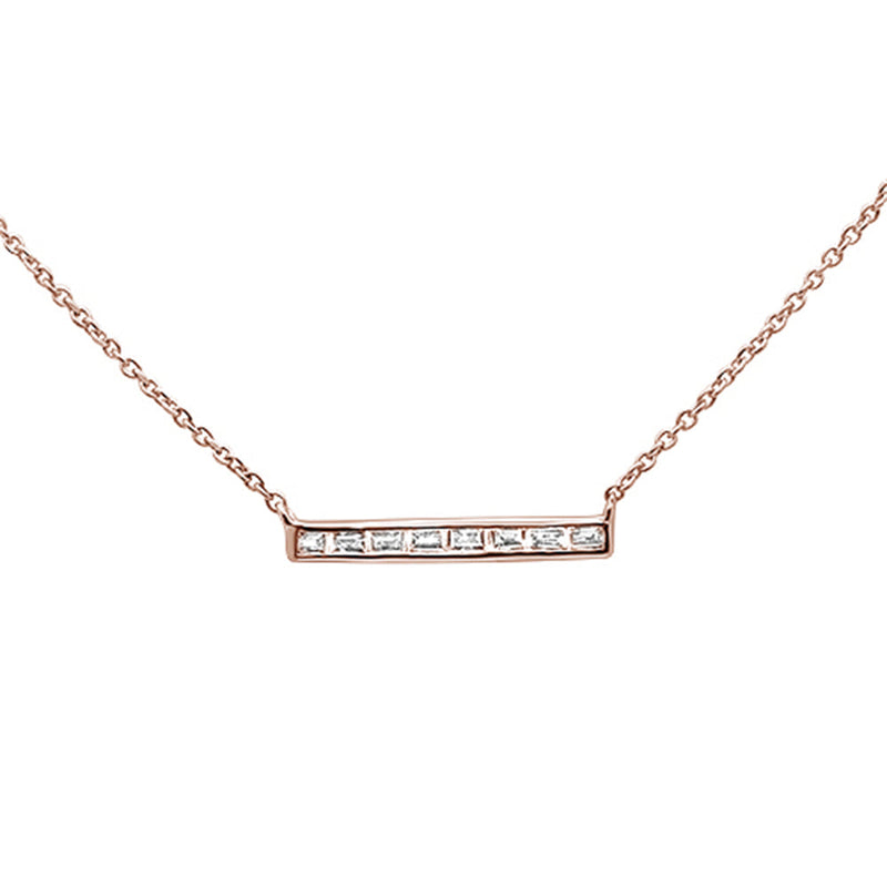 DIAMOND CLOSEOUT! .18ct 14kt Rose Gold Baguette Diamond Trendy Bar Pendant Necklace 16"+2"