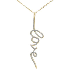 DIAMOND CLOSEOUT!  .2ct 14kt Yellow Gold Diamond Heart "LOVE" Script Pendant Necklace 16"+2" Ext