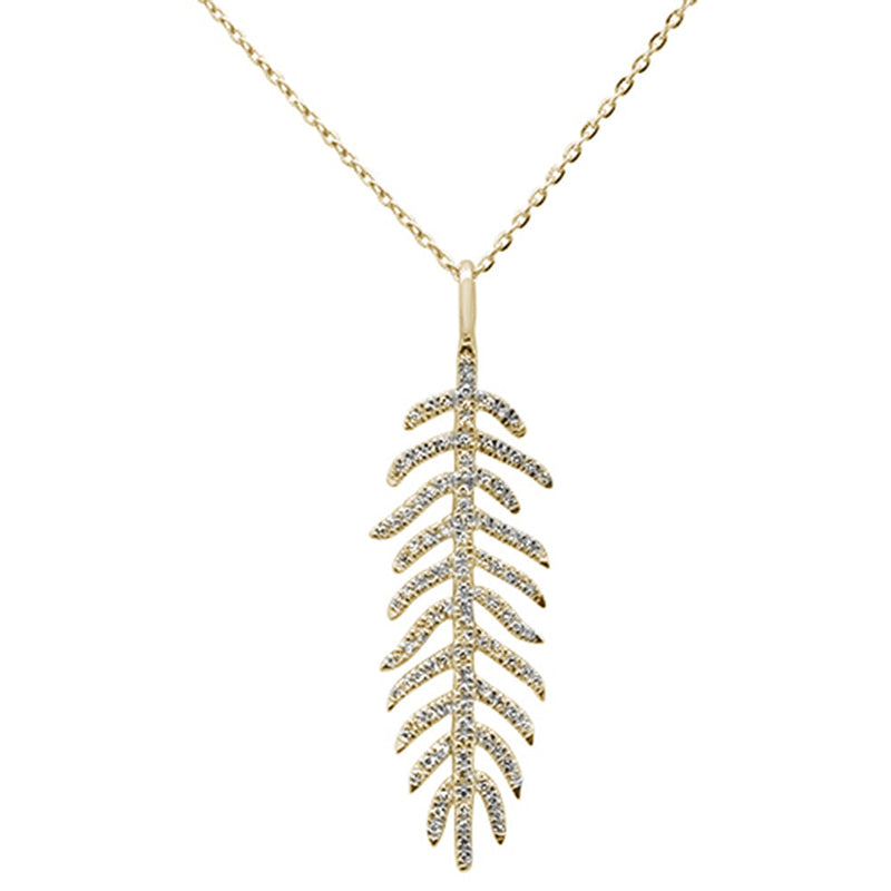 DIAMOND CLOSEOUT!  .17ct 14kt Yellow Gold Diamond Feather Pendant Necklace 16"+2" Ext