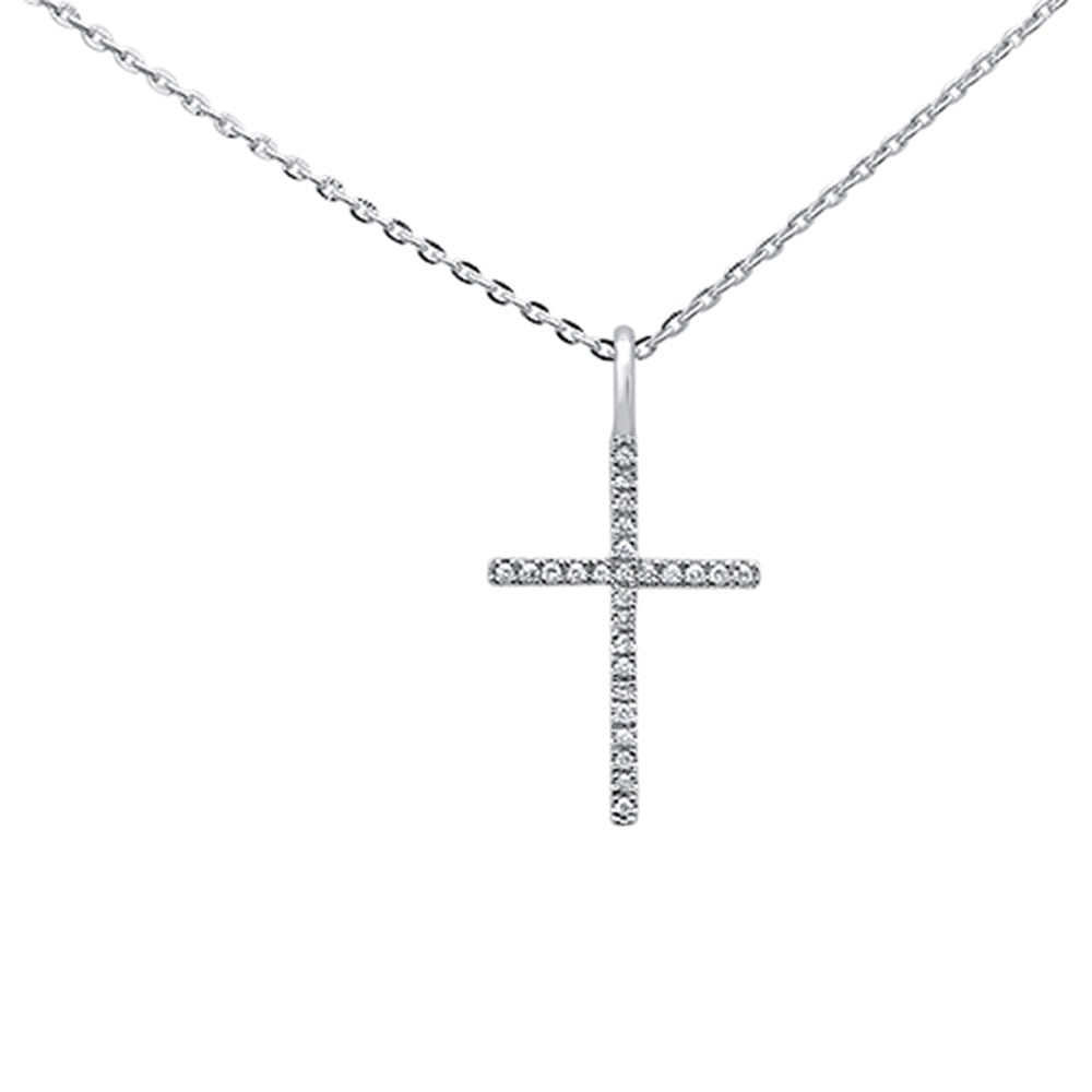 DIAMOND CLOSEOUT!  .05ct 14kt White Gold Diamond Cross Pendant Necklace 18" Long Chain