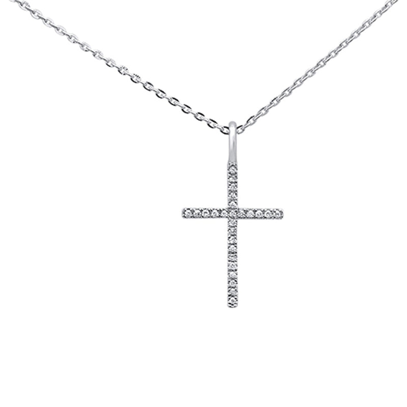 DIAMOND CLOSEOUT!  .05ct 14kt White Gold Diamond Cross Pendant Necklace 18" Long Chain