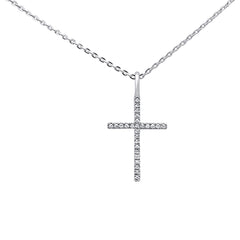 .04ct 14kt White Gold Diamond Cross Pendant Necklace 18" Long Chain
