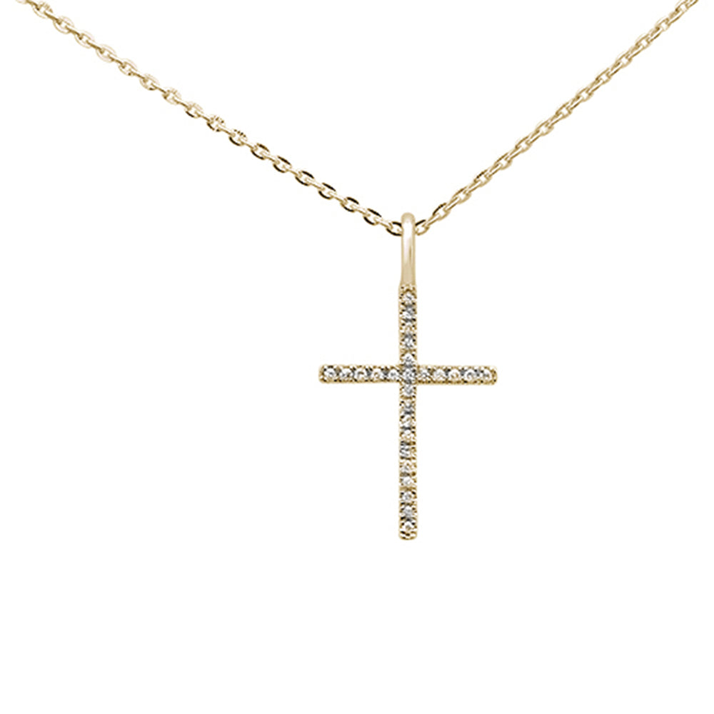 DIAMOND CLOSEOUT! .06ct 14kt Yellow Gold Diamond Cross Pendant Necklace 18" Long Chain