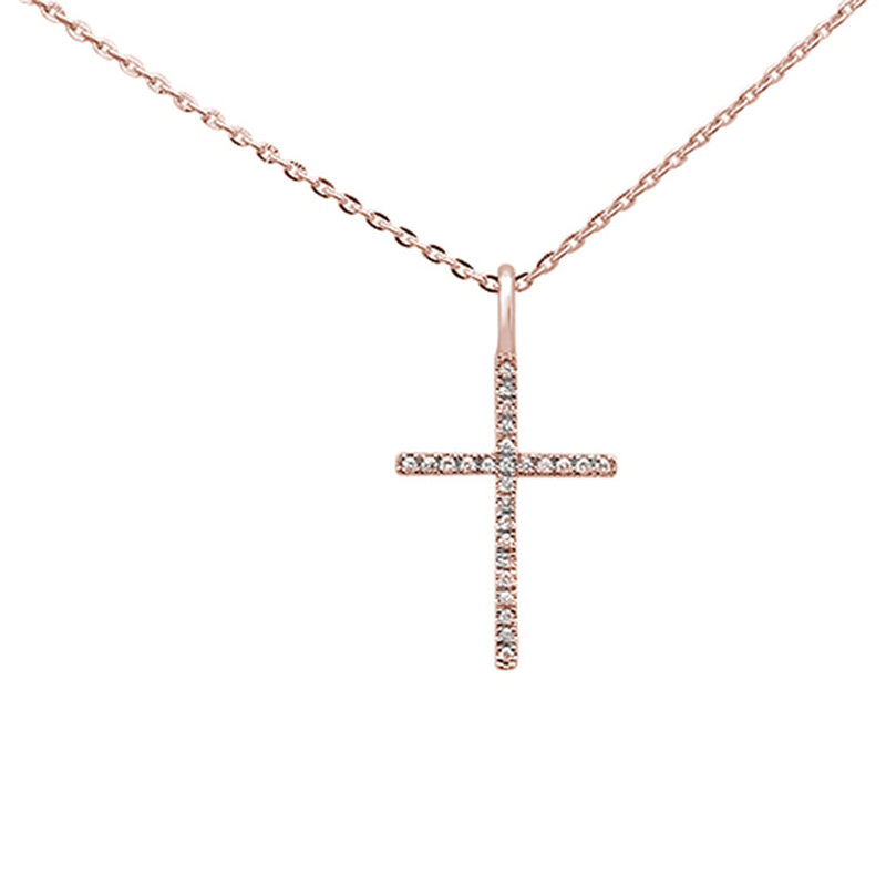 DIAMOND CLOSEOUT! .08ct 14kt Rose Gold Diamond Cross Pendant Necklace 16"+2" Ext