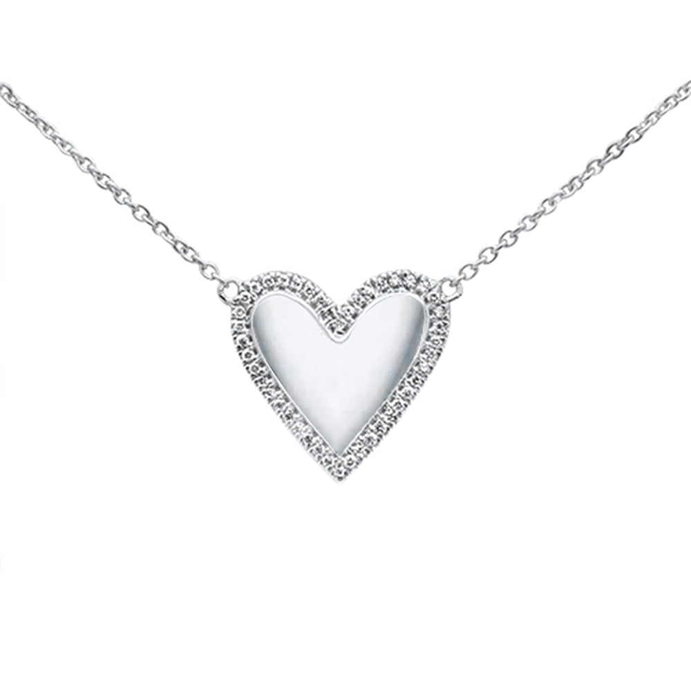 DIAMOND CLOSEOUT!  .07ct 14kt White Gold Heart Diamond Pendant Necklace 16"+2" Ext