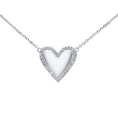 DIAMOND CLOSEOUT!  .07ct 14kt White Gold Heart Diamond Pendant Necklace 16"+2" Ext