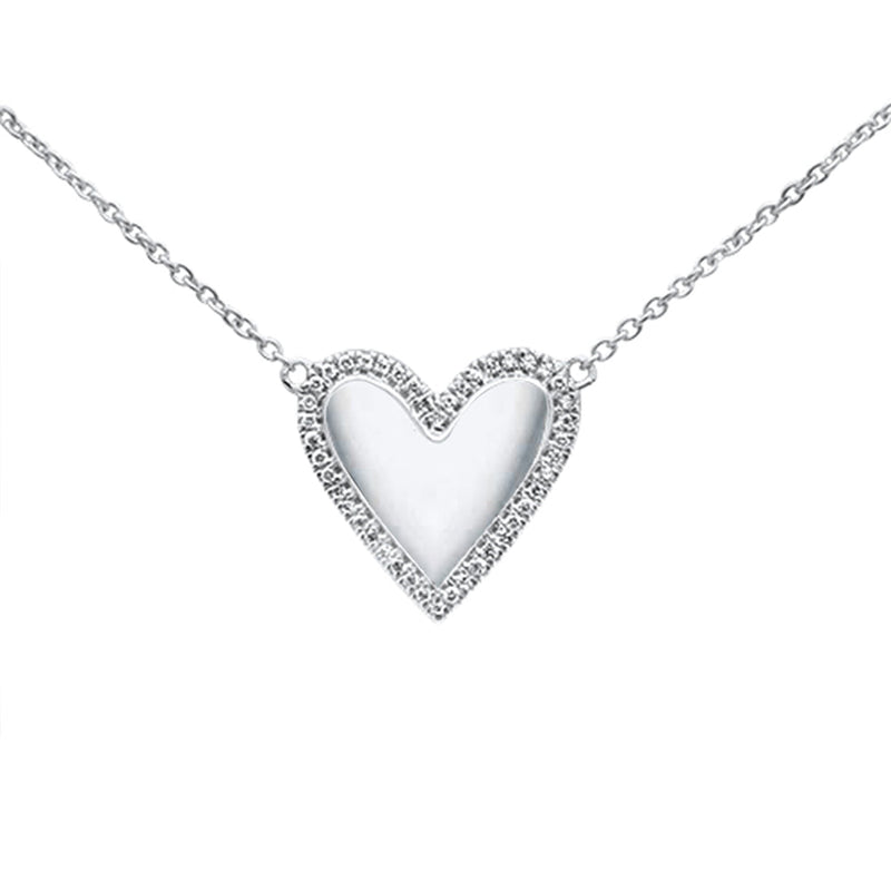 DIAMOND CLOSEOUT!  .07ct 14kt White Gold Heart Diamond Pendant Necklace 16"+2" Ext