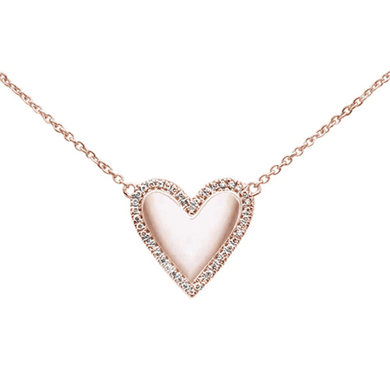 DIAMOND CLOSEOUT!  .09ct 14kt Rose Gold Diamond Heart Pendant Necklace 16"+2" Ext