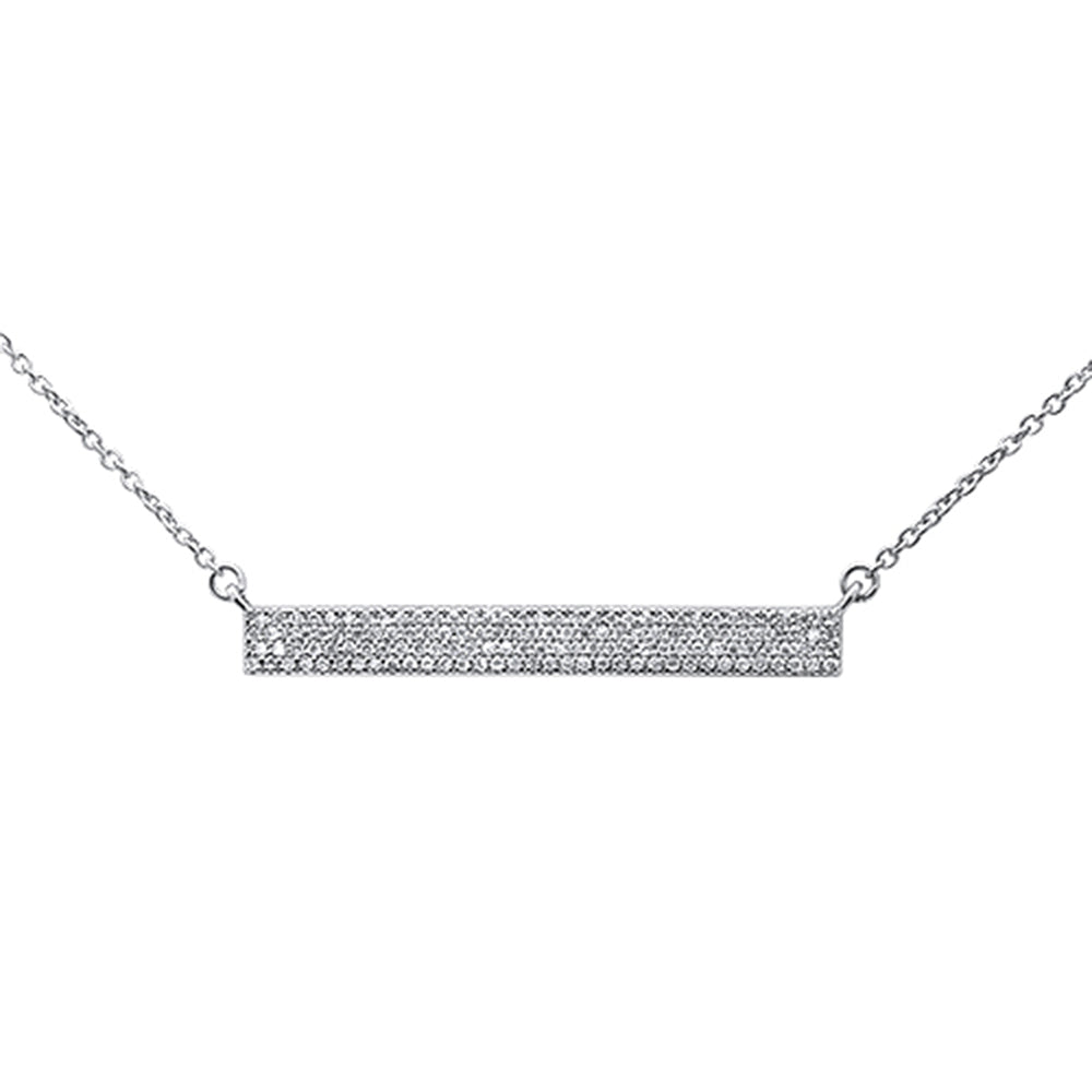 DIAMOND CLOSEOUT!  .28ct 14kt White Gold Diamond MicroPave Trendy Bar Pendant Necklace 16"+2"