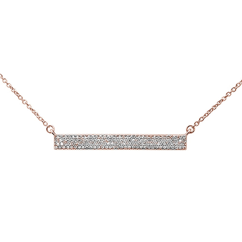 DIAMOND CLOSEOUT! .28ct 14kt Rose Gold Diamond MicroPave Trendy Bar Pendant Necklace 16"+2"
