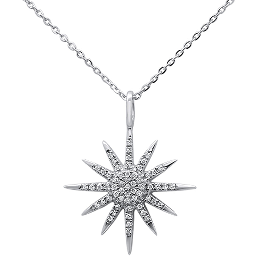 DIAMOND CLOSEOUT!  .11ct 14kt White Gold Trendy Starburst Pendant Necklace 16"+2" Ext