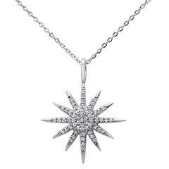 DIAMOND CLOSEOUT!  .11ct 14kt White Gold Trendy Starburst Pendant Necklace 16"+2" Ext