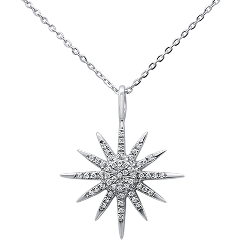 DIAMOND CLOSEOUT!  .11ct 14kt White Gold Trendy Starburst Pendant Necklace 16"+2" Ext