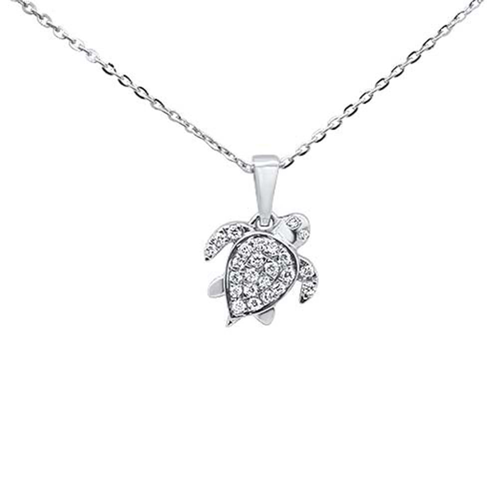 .14ct 14kt White Gold Turtle Love Heart Diamond Pendant Necklace 16"+2" Ext