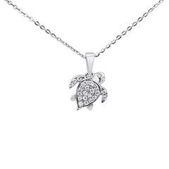.14ct 14kt White Gold Turtle Love Heart Diamond Pendant Necklace 16"+2" Ext