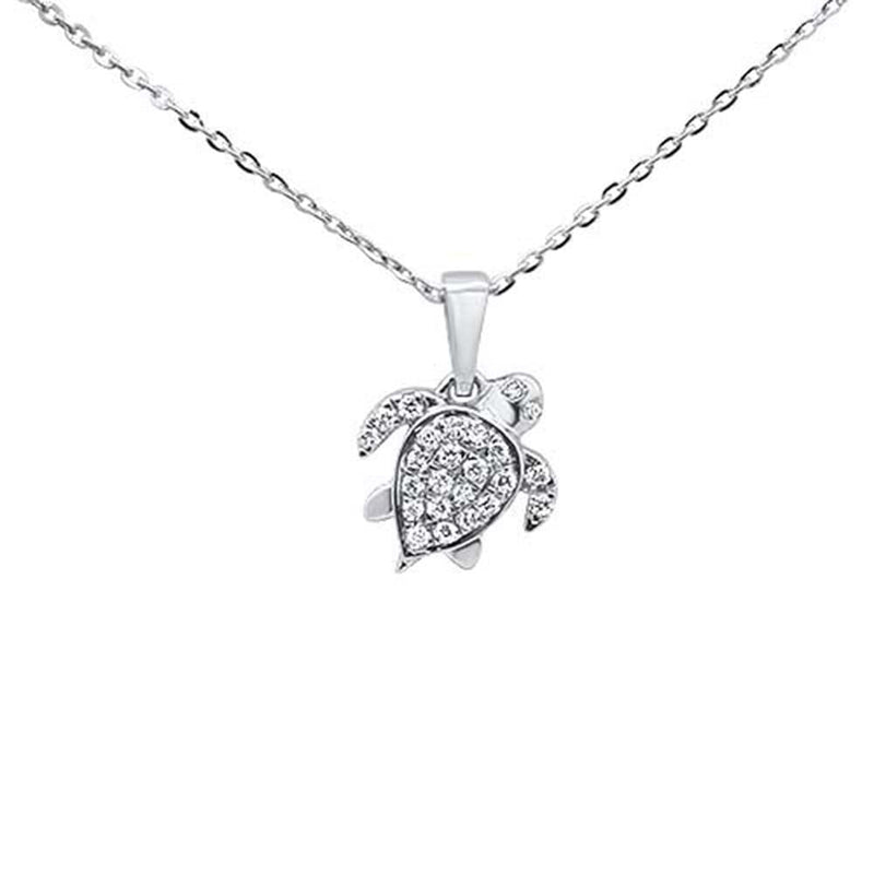 .14ct 14kt White Gold Turtle Love Heart Diamond Pendant Necklace 16"+2" Ext