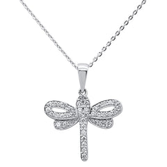 SPECIAL!.33ct 14kt White Gold Dragonfly Diamond Pendant Necklace 16"+2" Ext