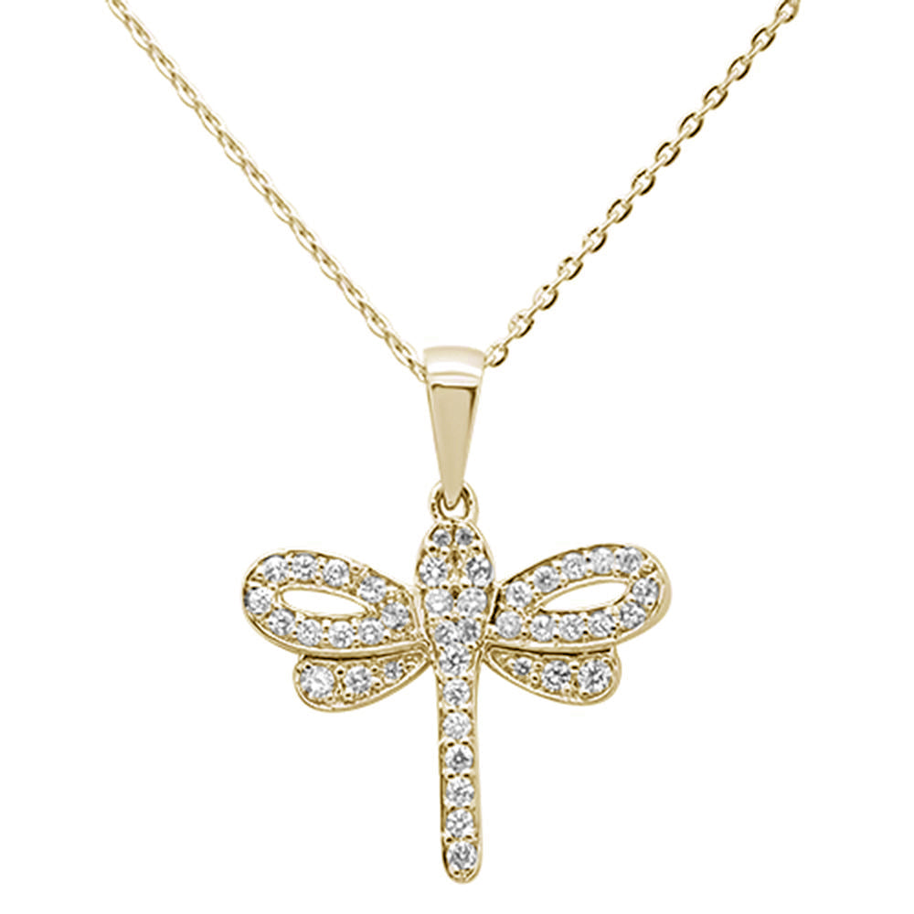 SPECIAL!.32ct 14K Yellow Gold Round Diamond Dragonfly Pendant Necklace 16"+ 2" Ext.