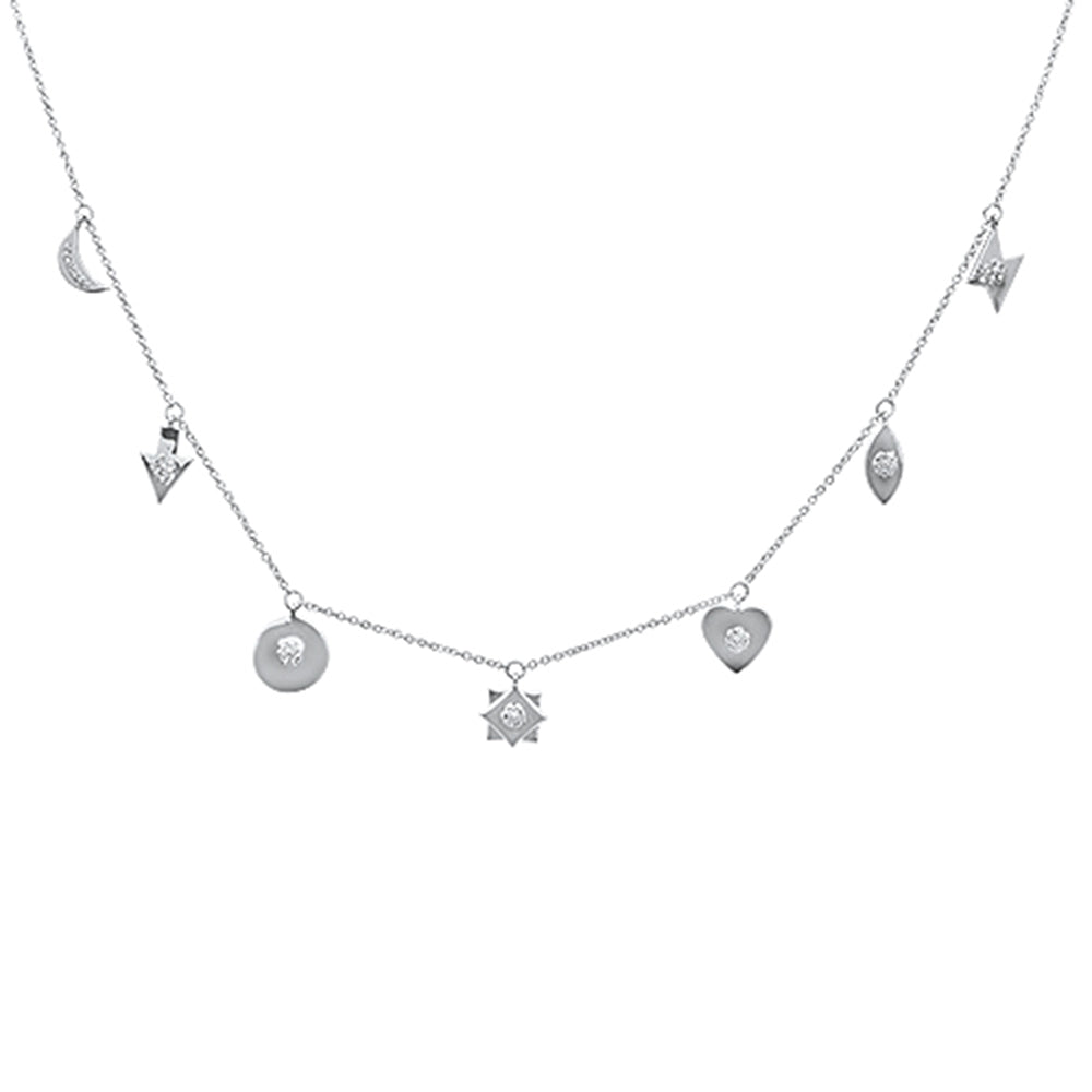 DIAMOND CLOSEOUT! .10ct 14kt White Gold Diamond Heart, Star Moon Charm Necklace 16"+2" Ext