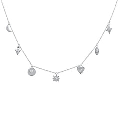DIAMOND CLOSEOUT! .10ct 14kt White Gold Diamond Heart, Star Moon Charm Necklace 16"+2" Ext