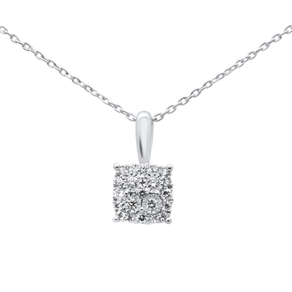 DIAMOND CLOSEOUT! .13ct 14k White Gold Diamond Square Shape Pendant Necklace 18"