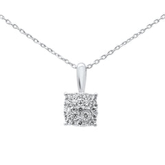 DIAMOND CLOSEOUT! .13ct 14k White Gold Diamond Square Shape Pendant Necklace 18"