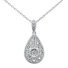 DIAMOND CLOSEOUT! .12ct 14k White Gold Diamond Antique Style Pear Tear drop Necklace 18"