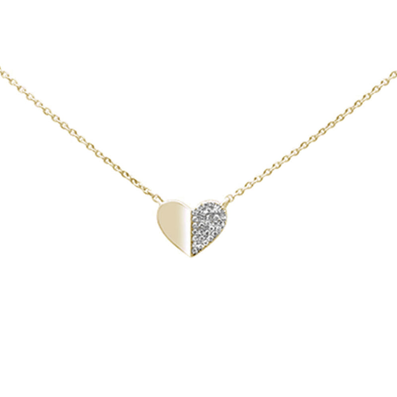 DIAMOND CLOSEOUT! .05CT G SI 14K Yellow Gold Diamond Pave Trendy Heart Pendant Necklace 16" + 2"