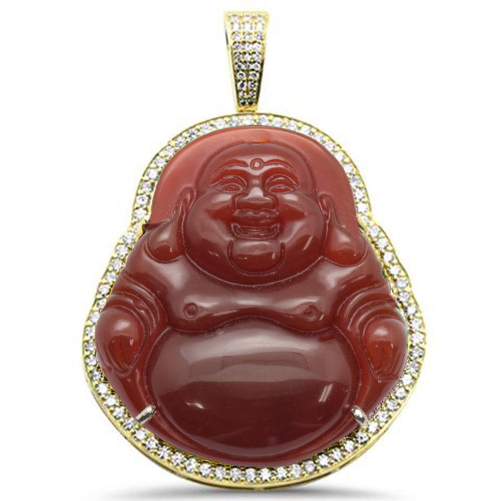 DIAMOND  CLOSEOUT! 1.29ct 14k Yellow Gold  Diamond & Red Big Buddha Pendant