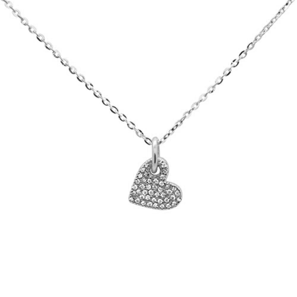 DIAMOND CLOSEOUT! .09ct F SI 14K White Gold Diamond Dangling Heart Pendant Necklace 16"+2" Ext.