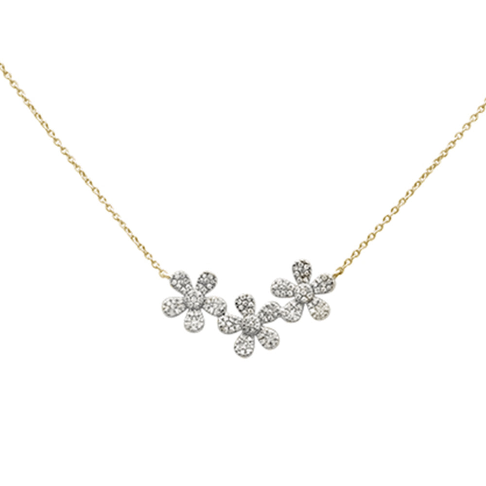 SPECIAL!.29ct 14k Yellow Gold Diamond Three Flower Pendant Necklace 16"+ 2" Ext