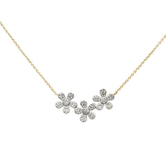 SPECIAL!.29ct 14k Yellow Gold Diamond Three Flower Pendant Necklace 16"+ 2" Ext