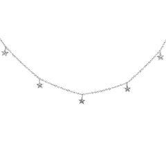 DIAMOND CLOSEOUT! .08ct 14K White Gold Diamond Dangling Stars Necklace 16" + 2" Ext
