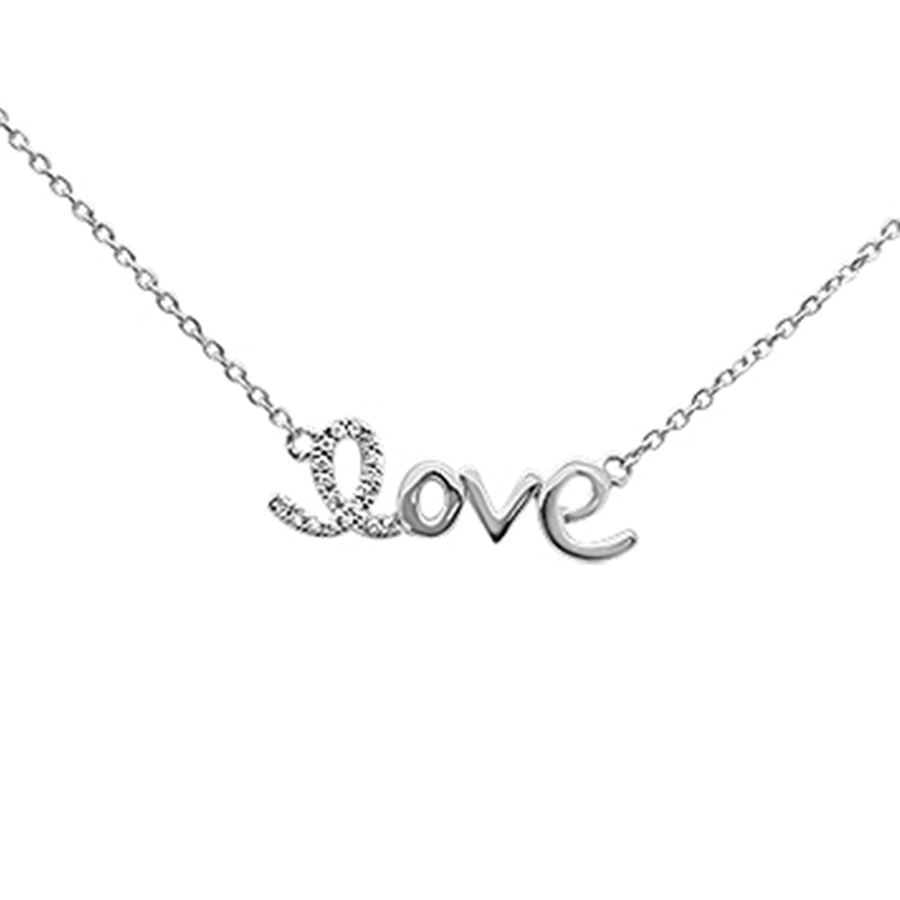 DIAMOND CLOSEOUT! .06ct 14K White Gold Heart Diamond "Love" Script Pendant Necklace 16" + 2" Ext.