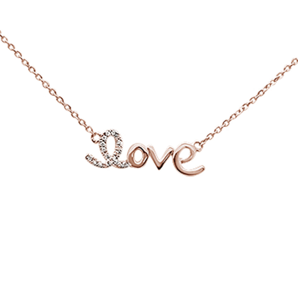 DIAMOND CLOSEOUT!  .06ct 14K Rose Gold Heart Diamond "Love" Script Pendant Necklace 16" + 2" Ext.
