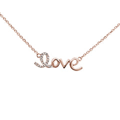 DIAMOND CLOSEOUT!  .06ct 14K Rose Gold Heart Diamond "Love" Script Pendant Necklace 16" + 2" Ext.