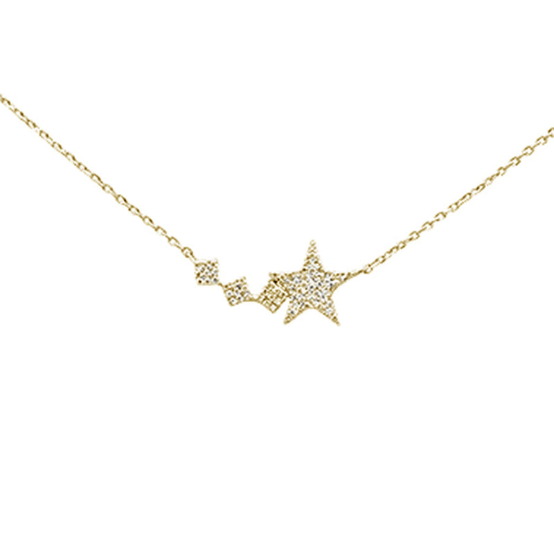 DIAMOND CLOSEOUT!  .12ct 14K Yellow Gold Diamond Star Pendant Necklace 16" + 2" Ext