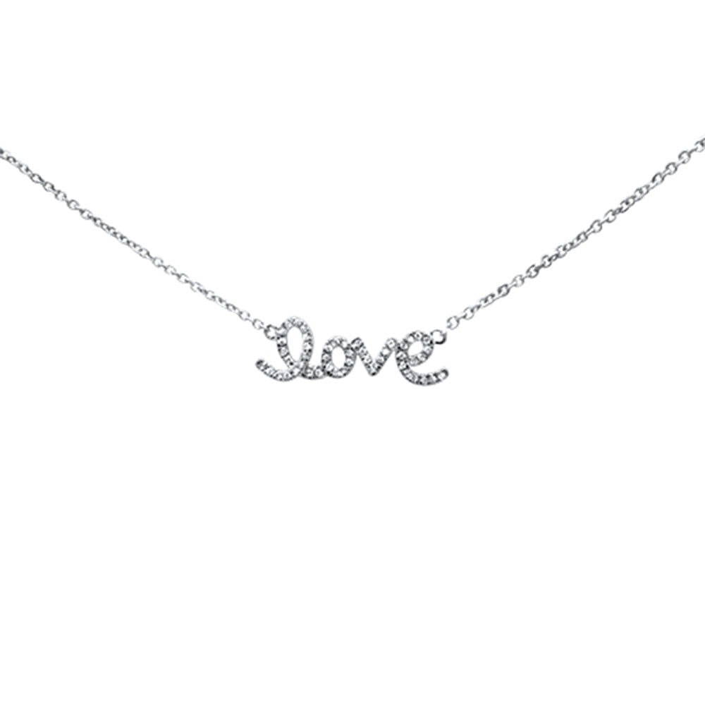 DIAMOND CLOSEOUT! .11ct 14K White Gold Love Script Heart Diamond Necklace 16" + 1" Ext
