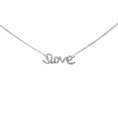 DIAMOND CLOSEOUT! .11ct 14K White Gold Love Script Heart Diamond Necklace 16" + 1" Ext