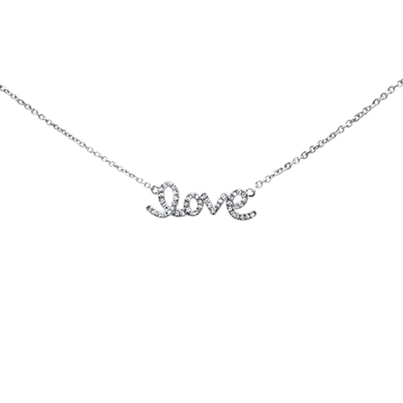 DIAMOND CLOSEOUT! .11ct 14K White Gold Love Script Heart Diamond Necklace 16" + 1" Ext