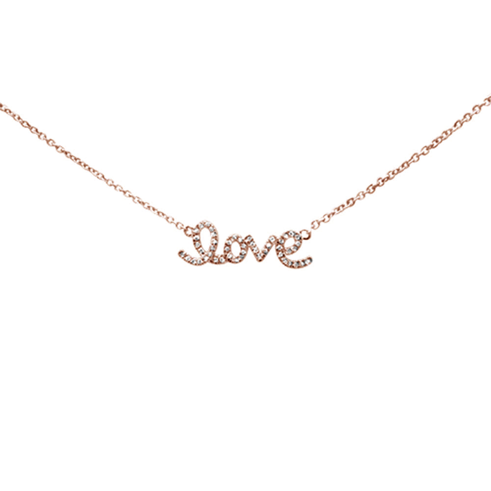 DIAMOND CLOSEOUT! .09ct 14K Rose Gold Diamond Heart "Love" Script Pendant Necklace 18" Adjustable Chain