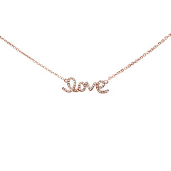 DIAMOND CLOSEOUT! .09ct 14K Rose Gold Diamond Heart "Love" Script Pendant Necklace 18" Adjustable Chain