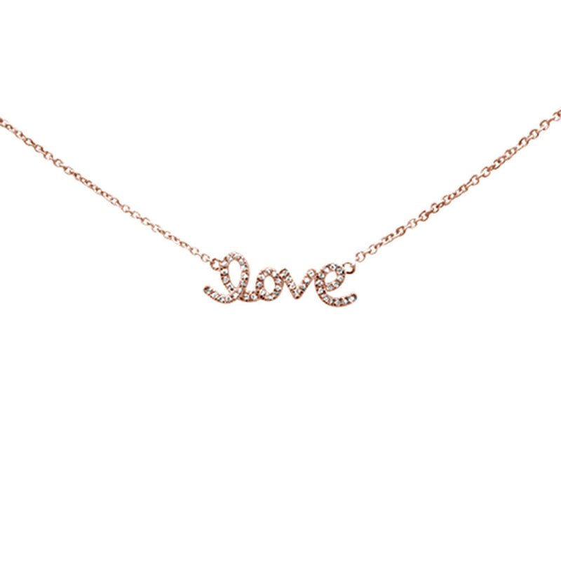 DIAMOND CLOSEOUT! .09ct 14K Rose Gold Diamond Heart "Love" Script Pendant Necklace 18" Adjustable Chain